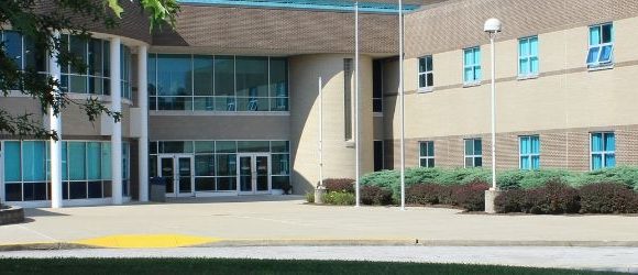 Exterior of Lynn Camp Middle High School showing front entrance