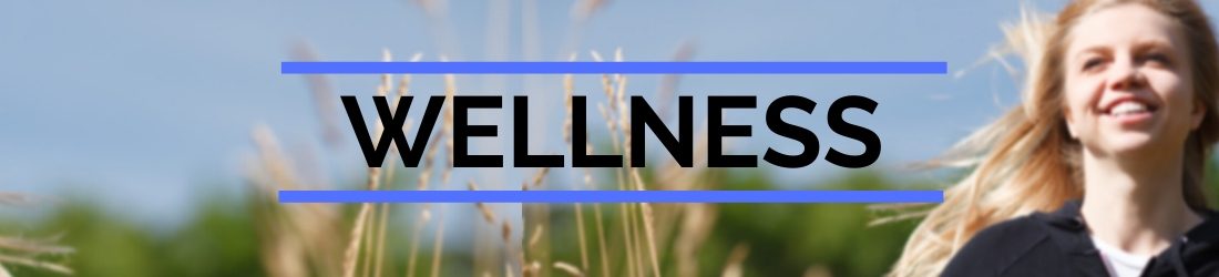 Wellness header with girl in field.