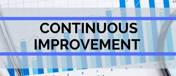 Header with text Continuous Improvement and data charts as background